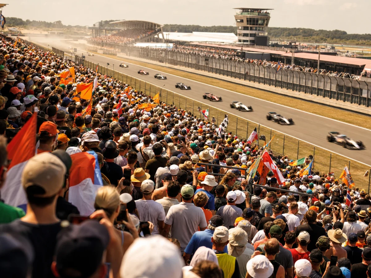 Fullsatt läktare vid en Formel 1-bana under en racehelg