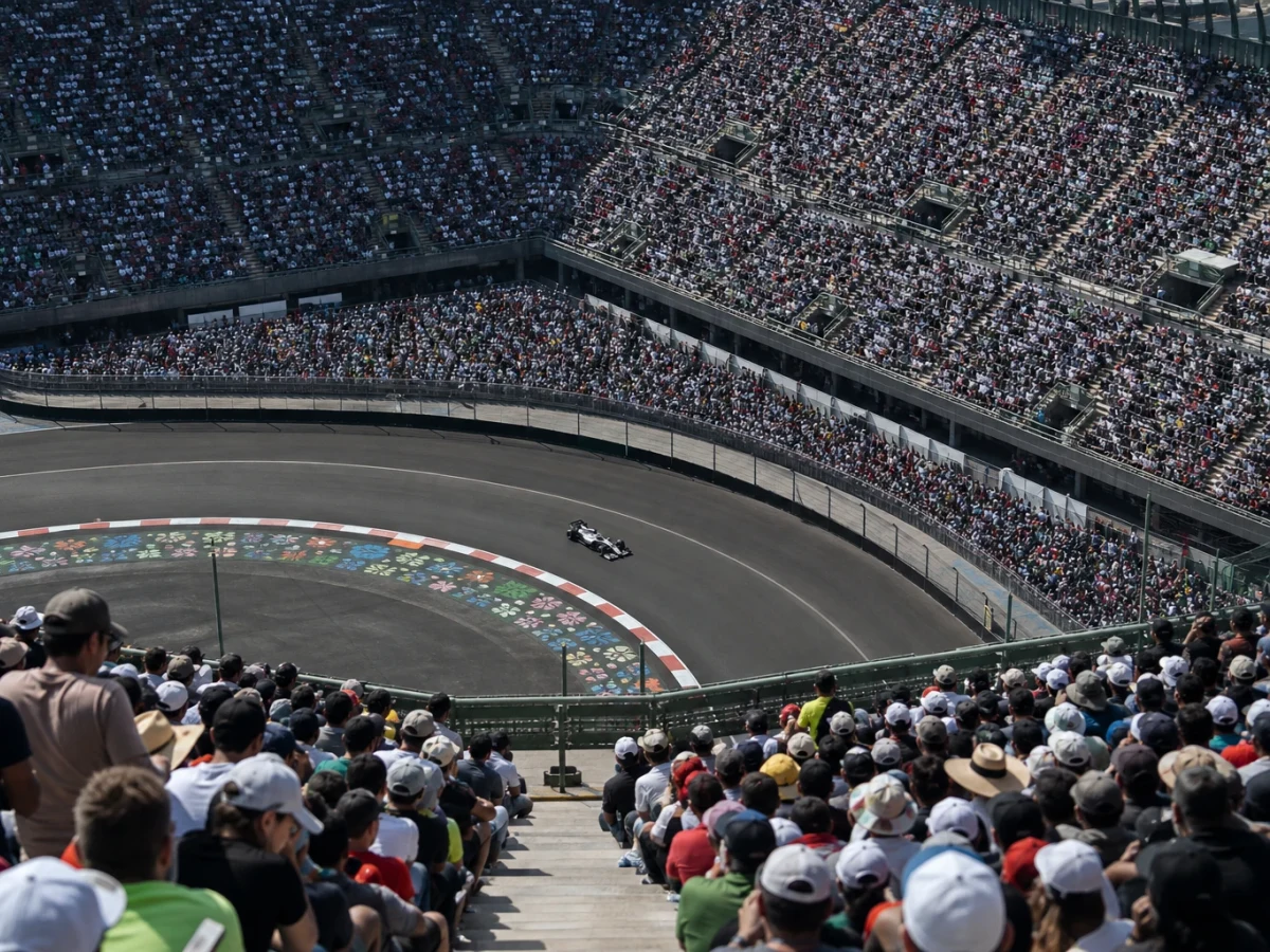 Formel 1-bil genom stadionsektionen på Autódromo Hermanos Rodríguez i Mexico City