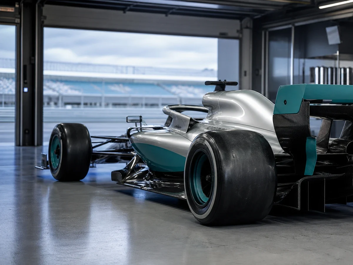 En silverfärgad F1-bil under en träningssession