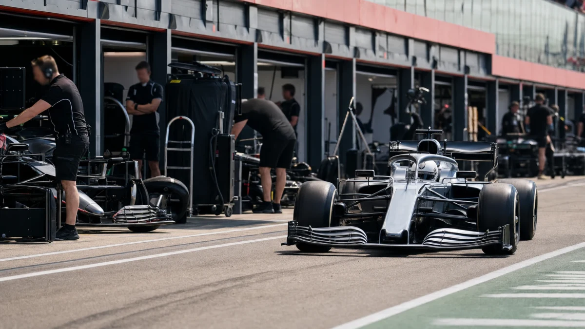 Motorsportmiljö som illustrerar F1:s träningspass