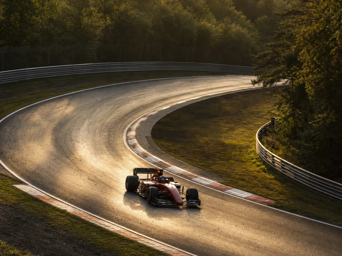 En formelbil i FIA Formel 2 på väg ut ur en depåbox under en tävlingshelg