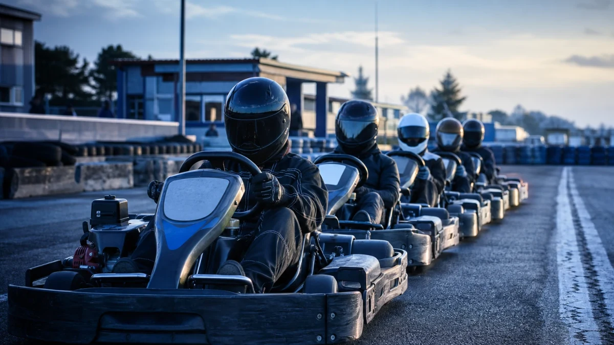 Gokarts på en utomhusbana som illustrerar gokart i Enköpingsregionen