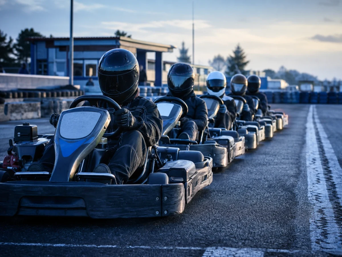 Gokarts på en utomhusbana som illustrerar gokart i Enköpingsregionen