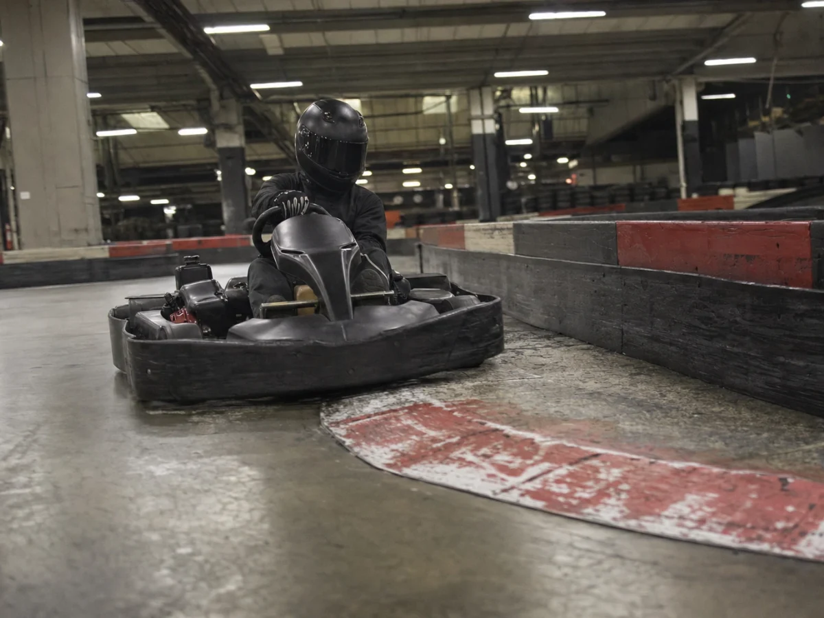 Inomhusbana för gokart som illustrerar gokart i Hedemora och Vikmanshyttan