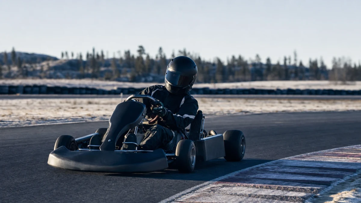 Gokarts på en bana som illustrerar gokart i Luleå och Norrbotten