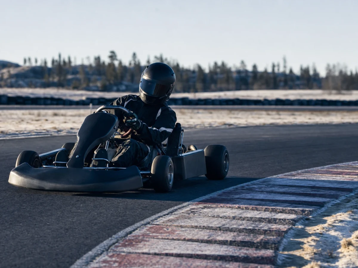 Gokarts på en bana som illustrerar gokart i Luleå och Norrbotten