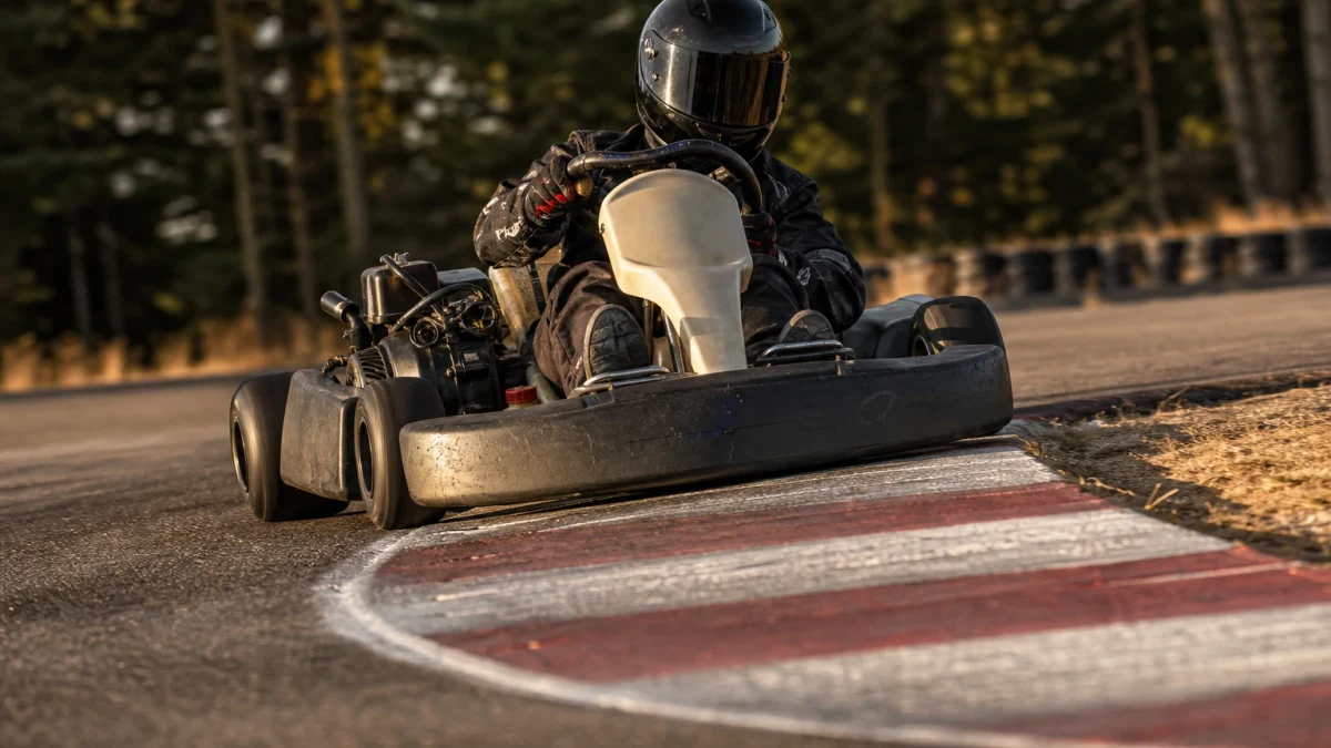 Gokartbana med förare i karter, illustrerar gokart i Uddevalla