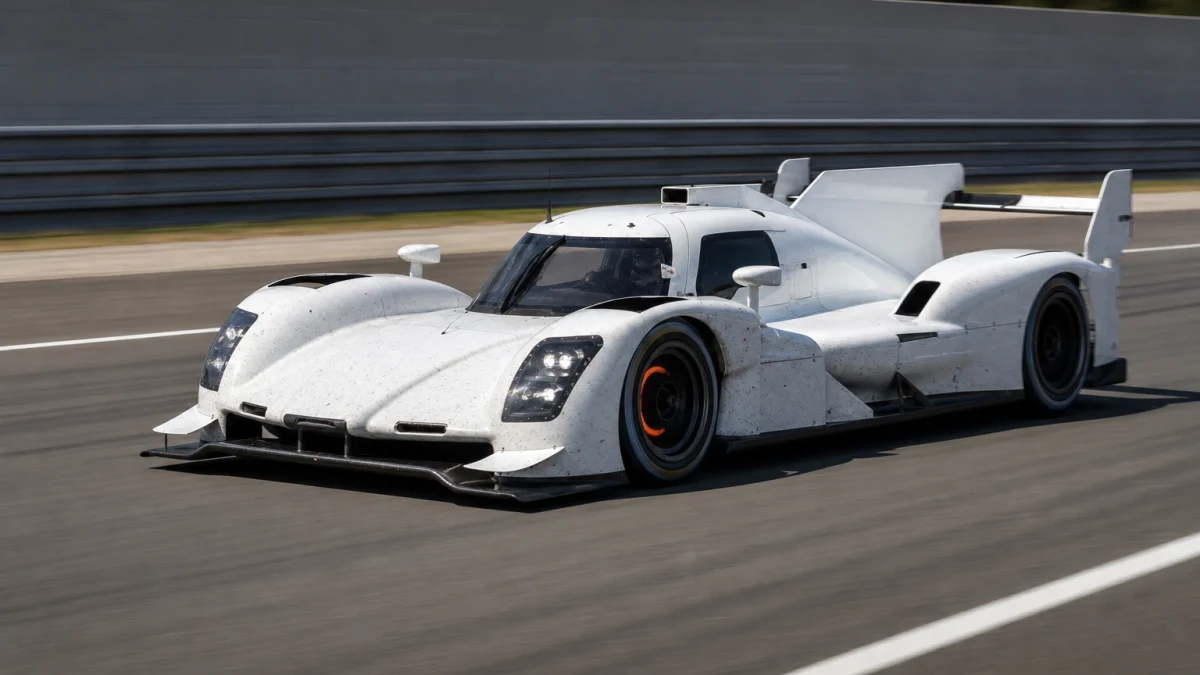 Vit Porsche 919 Hybrid-prototyp på en racingbana
