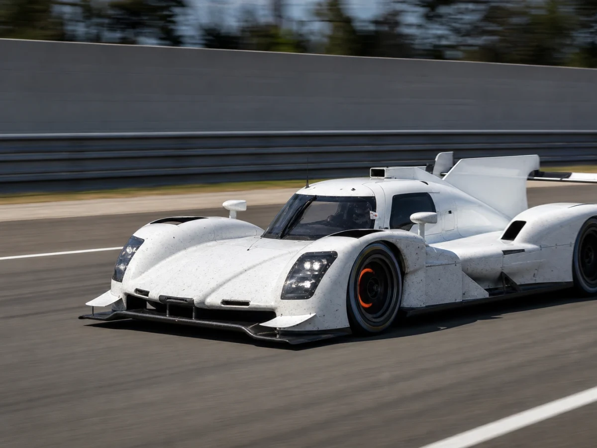 Vit Porsche 919 Hybrid-prototyp på en racingbana
