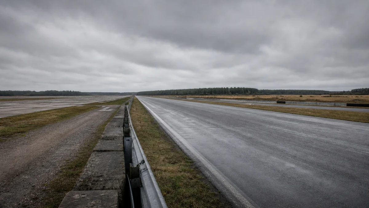 Racerbilar på en lång raksträcka på en svensk motorbana.