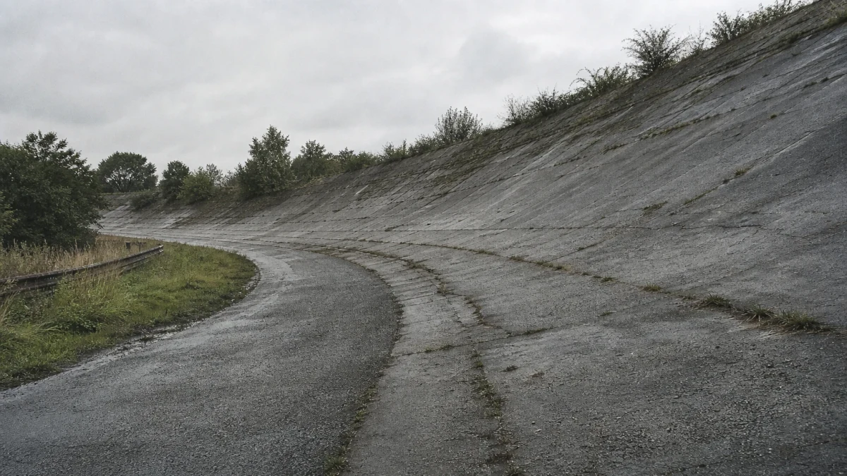 Den historiska betongbankningen på Brooklands racerbana i England