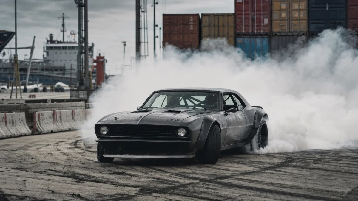 En ombyggd klassisk Ford Mustang byggd för driftning och film.