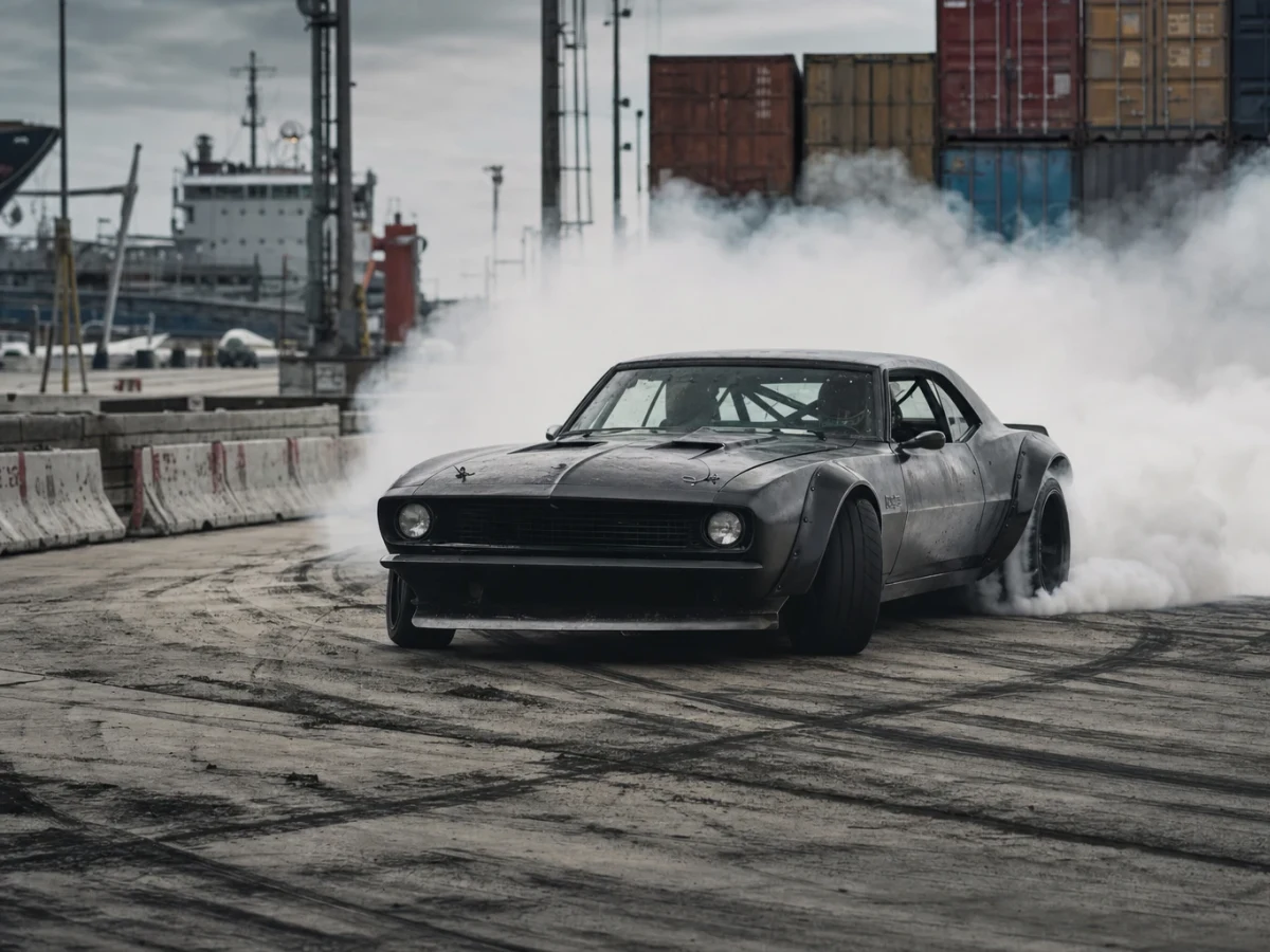 En ombyggd klassisk Ford Mustang byggd för driftning och film.