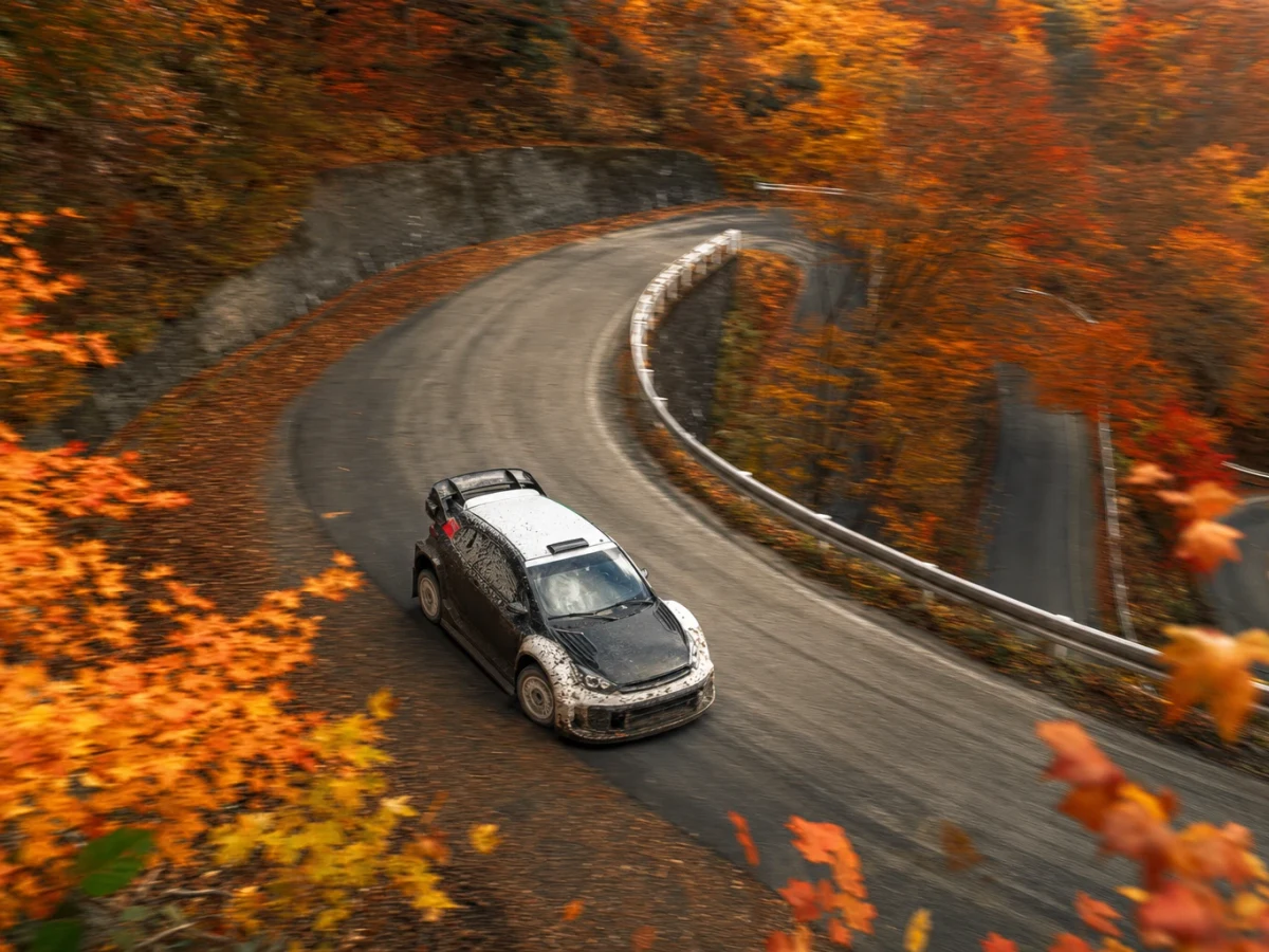 Rallybil på asfalt som illustrerar Rally Japan