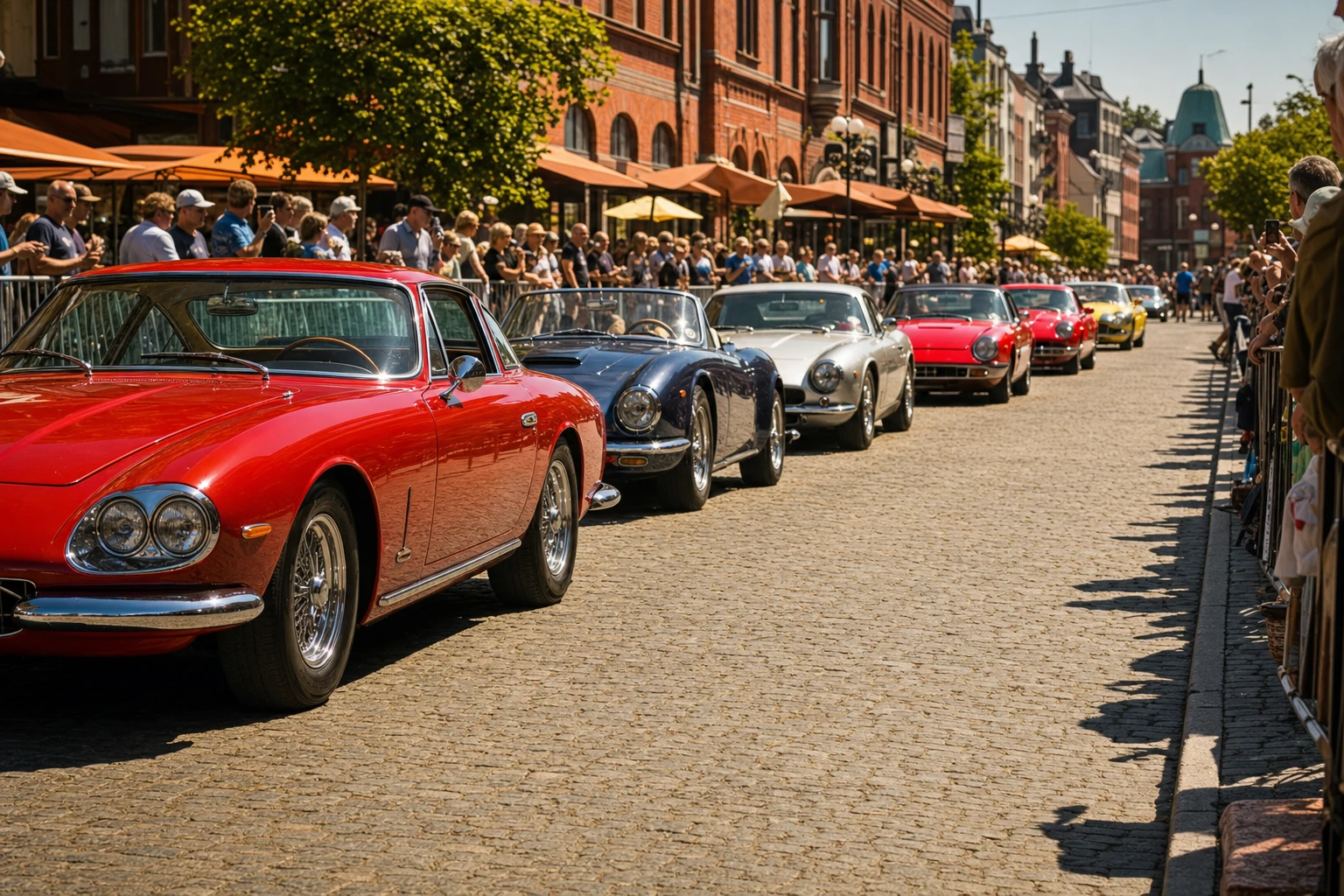 Racingbilar under en uppvisningskörning på Örebro Race Day.